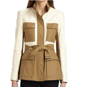 Theory Macaire Genuine Lamb Leather and Cotton Canvas Jacket Sz Medium Utility